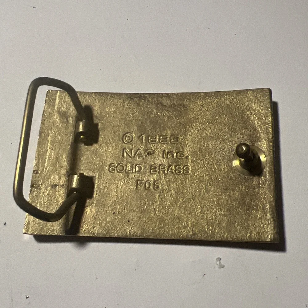 VTG 1983 Ford Mustang Car Enamel Solid Brass Belt Buckle NAP Inc F05 Rare NOS